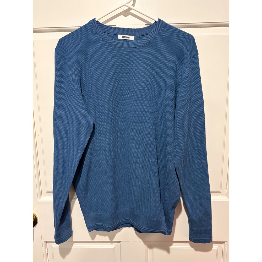 Coofandy Mens Blue Textured Knit Crewneck Sweater Long Sleeve Size S